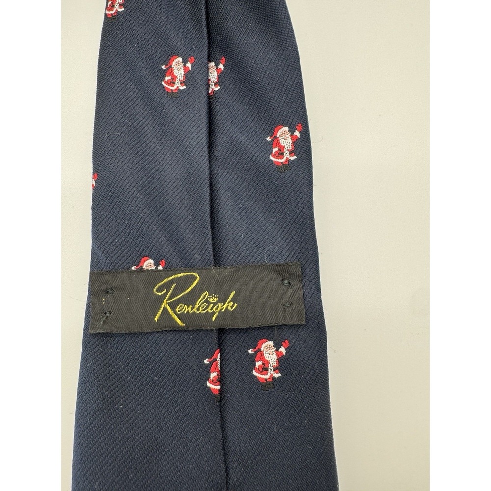 Renleigh Christmas Santa Tie Navy Blue Silk Blend Novelty Holiday Tie Classic - Picture 6 of 10